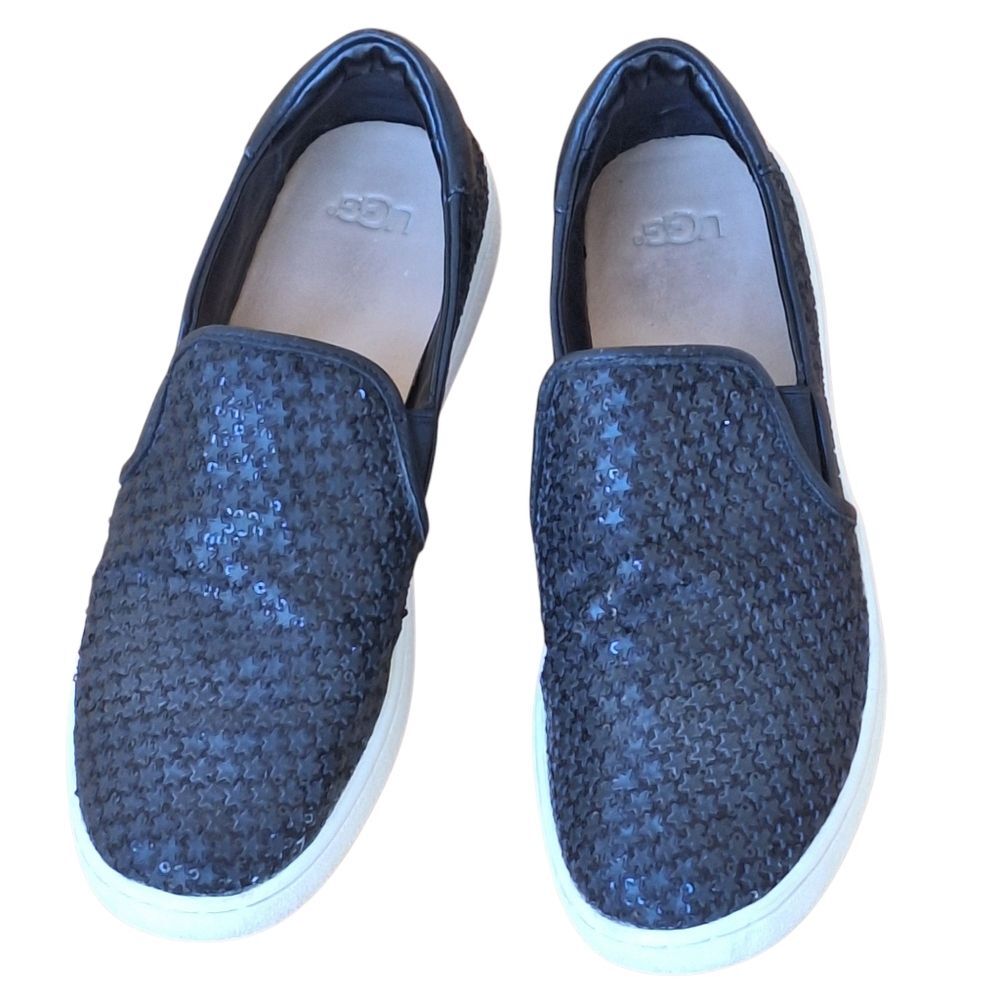 Ugg Cas Glitter Slip-On Trainer Sneakers Black Flats Star Embossed size 9 Cushy - Picture 4 of 16